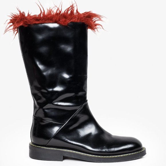 Marni Faux-Fur Trimmed Black Patent Leather Boots - Picture 1 of 10